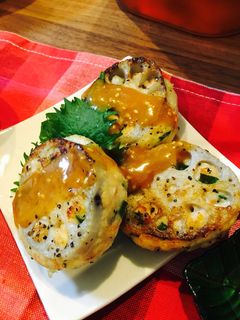 鶏つくねのレンコンはさみ焼き-レシピのメイン写真
