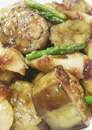 アスパラと茄子と焼きちくわの甘辛炒め-レシピのメイン写真