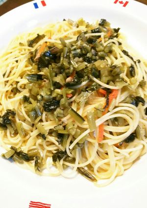 今が旬❢野沢菜漬けの煮物inパスタ-レシピのメイン写真