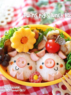キャラ弁*簡単♪ツインズぶたさん弁当-レシピのメイン写真