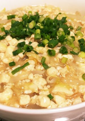 鶏そぼろもどきとモヤシの中華風餡掛け-レシピのメイン写真