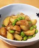 じゃがいもと枝豆のめんつゆ炒め