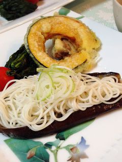簡単♡米なすの煮びたしと天ぷらそうめん-レシピのメイン写真