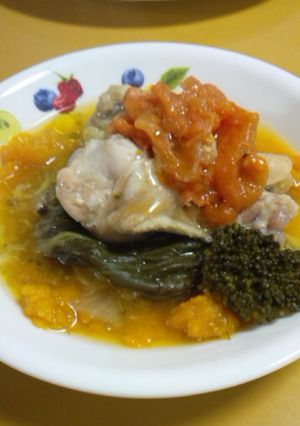 彩り♪鶏肉とトマトと青菜と♪南瓜スープ♪-レシピのメイン写真