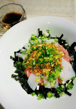 *ねぎとろ&イカ納豆丼*-レシピのメイン写真