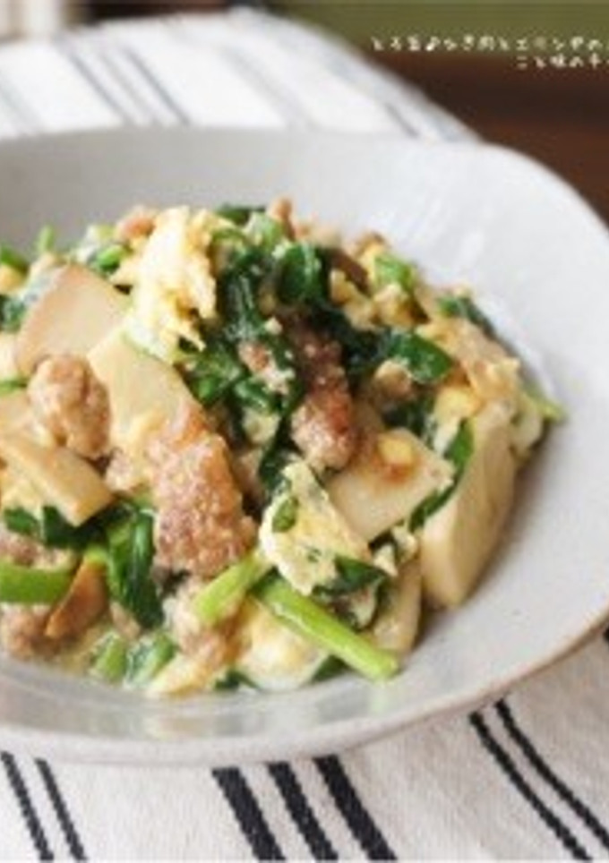 とろ旨♪ひき肉とエリンギのニラ玉炒め☆-レシピのメイン写真