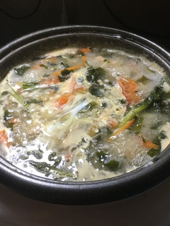 かきなと鮭中骨のスープからの雑炊-レシピのメイン写真