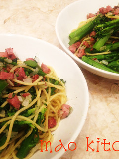 シンプル調味料で、ベーコンと青菜のパスタ-レシピのメイン写真