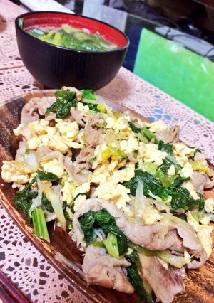 わさび菜と豚肉の中華炒め-レシピのメイン写真