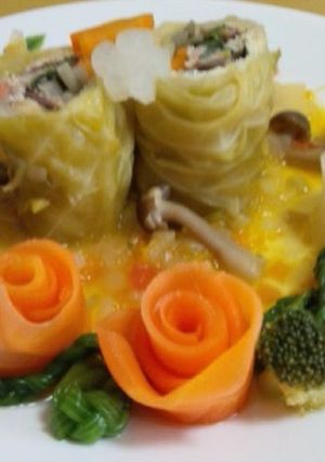 彩り♪鰯と牛蒡の油揚げ&キャベツ包み煮♪-レシピのメイン写真