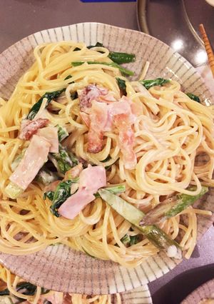 簡単アスパラ&ほうれん草でクリームパスタ-レシピのメイン写真