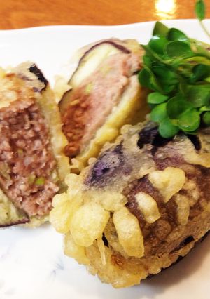 熱々！ジュワッと茄子の肉団子はさみ揚げ-レシピのメイン写真