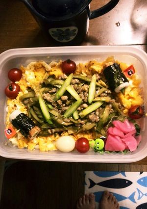 アスパラひき肉炒めと卵★部活★運動会弁当-レシピのメイン写真