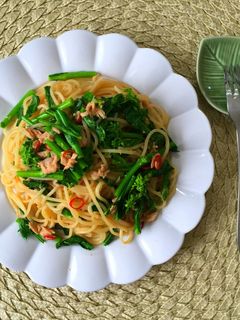 菜の花とツナのピリ辛和風パスタ-レシピのメイン写真