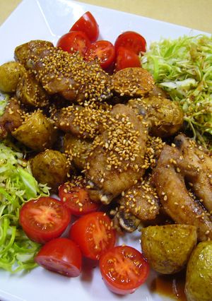 手羽先と新じゃがの甘辛ゴマあげ☆丸新本家-レシピのメイン写真