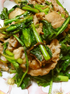 のらぼう菜と豚こま肉のしょうゆ炒め-レシピのメイン写真