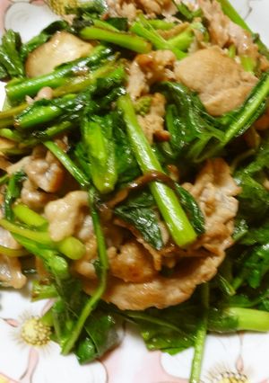 のらぼう菜と豚こま肉のしょうゆ炒め-レシピのメイン写真