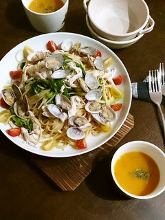 菜の花とあさりと鶏ハムのパスタ-レシピのメイン写真