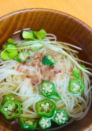 やさしい味…！オクラのあっさり温にゅうめん-レシピのメイン写真
