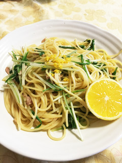 ツナと水菜のゆずパスタ-レシピのメイン写真
