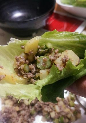 牛挽肉、野菜の味噌マヨ炒め　レタス巻き-レシピのメイン写真