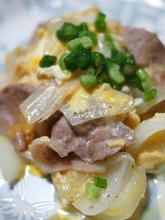 新玉葱と豚肉の卵とじ炒め-レシピのメイン写真
