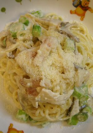 椎茸とアスパラとベーコンのクリームパスタ-レシピのメイン写真