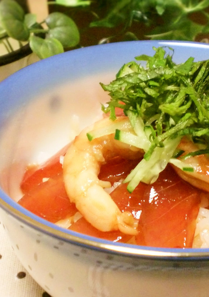 ぱぱっと！マグロとエビの漬け丼-レシピのメイン写真