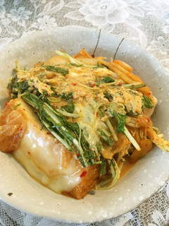 絹揚げと水菜のキムチーズ蒸し☆時短♪-レシピのメイン写真