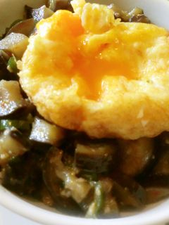 なす味噌炒めの・とろとろ揚げ卵丼-レシピのメイン写真