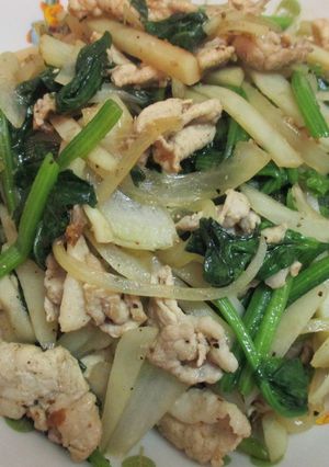 ホウレン草と豚肉の炒め物（ジャガ芋入り）-レシピのメイン写真