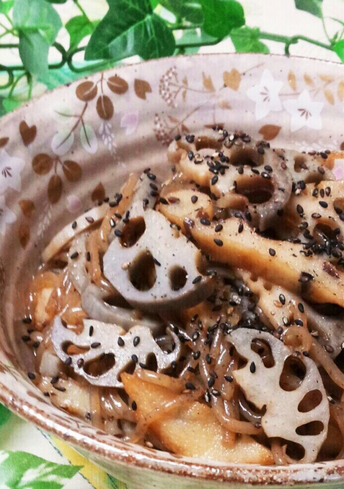 蓮根と糸蒟蒻の甘辛炒め煮♡-レシピのメイン写真
