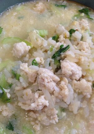 鳥挽肉で親子粥-レシピのメイン写真