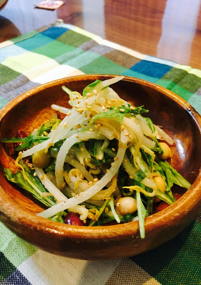 水菜と豆、もやしの中華風胡麻和え-レシピのメイン写真