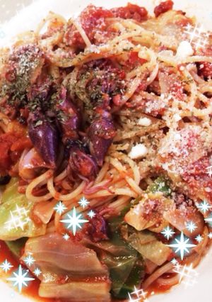 ホタルイカ春キャベツのトマトソースパスタ-レシピのメイン写真