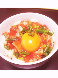 ピリ辛釜玉キムチうどん-レシピのメイン写真
