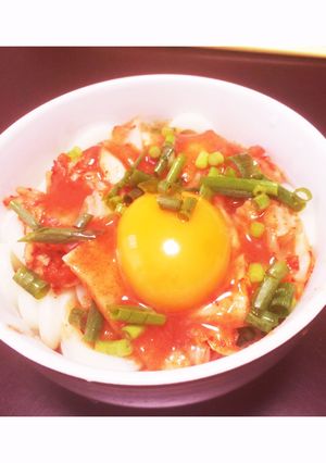 ピリ辛釜玉キムチうどん-レシピのメイン写真