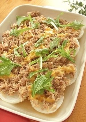レンジ＆グリル新玉ねぎのそぼろチーズ焼き-レシピのメイン写真