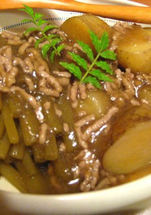 フキと新じゃがのひき肉あんかけ-レシピのメイン写真