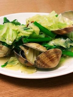 あさりとキャベツと菜の花の酒蒸し☆-レシピのメイン写真