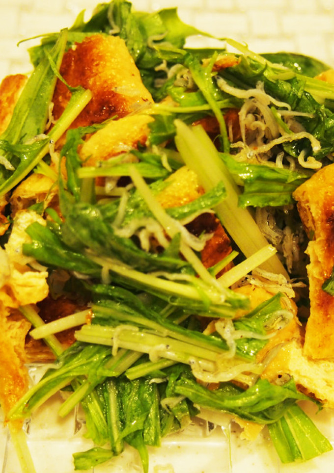 焼き油揚げとじゃこと水菜のサラダ-レシピのメイン写真