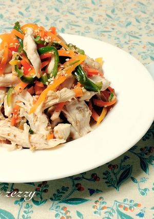 簡単！鶏ささみと野菜の酒蒸し。胡麻ソース-レシピのメイン写真