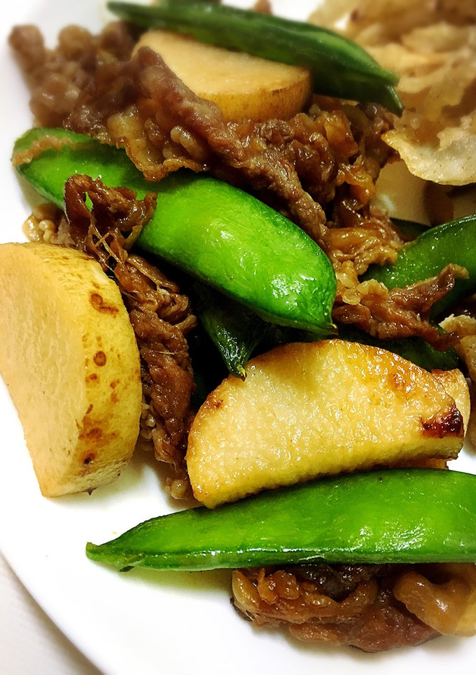 長芋と牛肉とさやえんどうの醤油炒め-レシピのメイン写真
