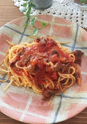 砂肝トマトパスタ-レシピのメイン写真