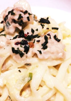梅じそカルボナーラ風うどん-レシピのメイン写真