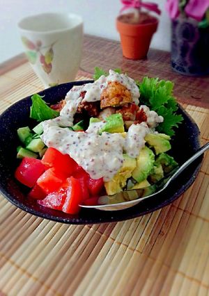 唐揚げサラダ丼☆くるみマスタードソース-レシピのメイン写真