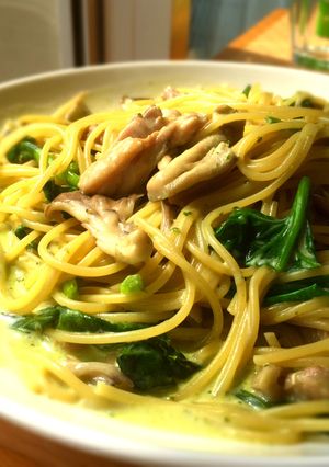 簡単！鶏肉とキノコのバジルソースパスタ-レシピのメイン写真