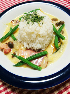 鮭の西京漬けとベーコンのクリーム煮逆丼-レシピのメイン写真