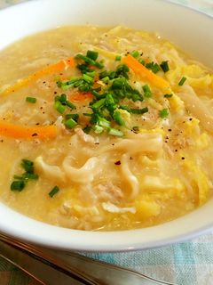 ひき肉と卵スープのうどん(ローミー)-レシピのメイン写真