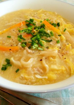 ひき肉と卵スープのうどん(ローミー)-レシピのメイン写真